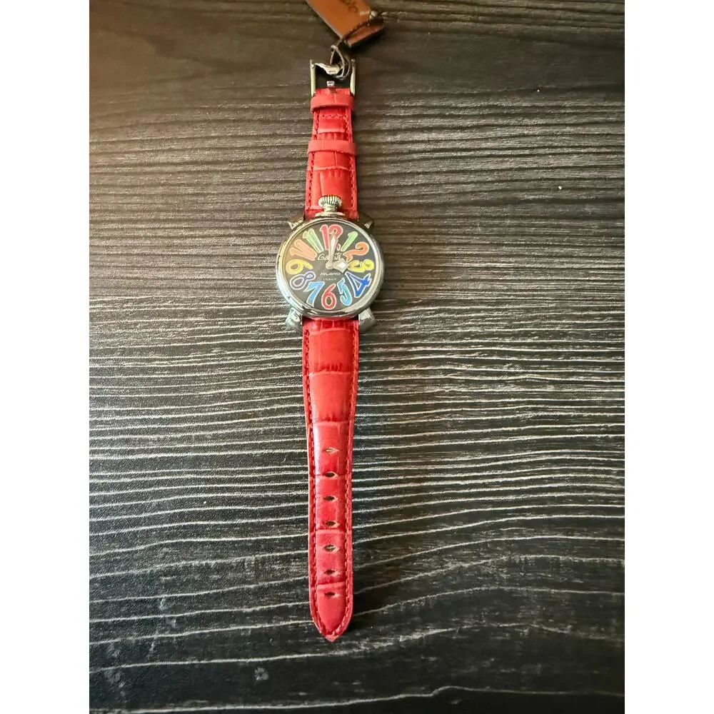 GaGa MILANO Quartz Red Leather Strap Manuale 40mm 5020.2 Black Dial